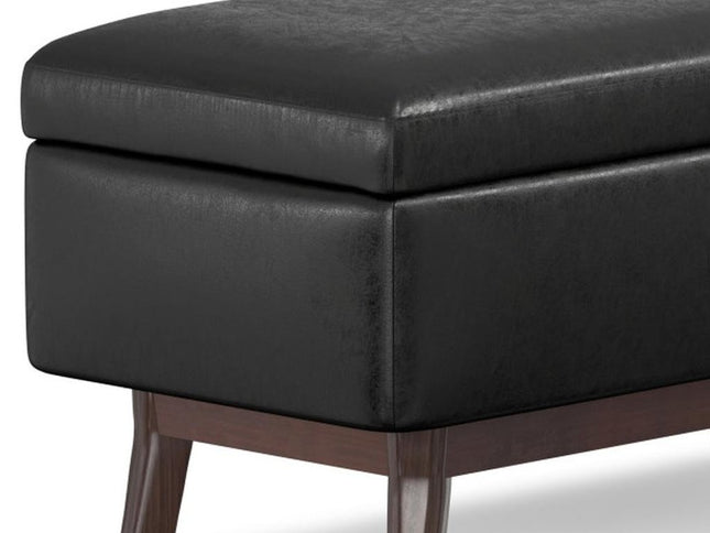 36" Black and Brown Leather Cocktail Ottoman With Storage