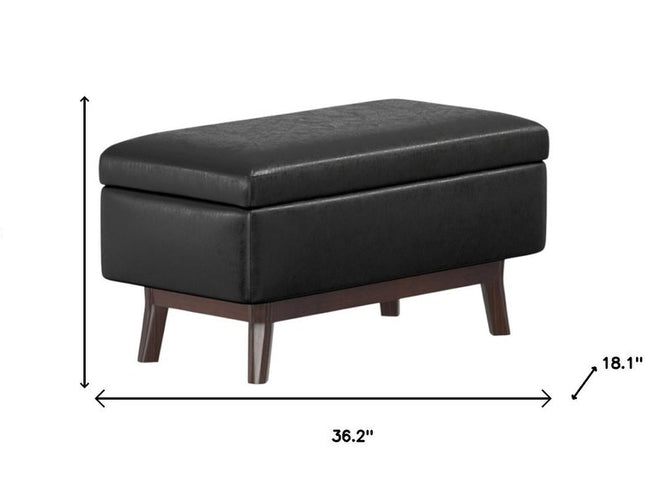 36" Black and Brown Leather Cocktail Ottoman With Storage