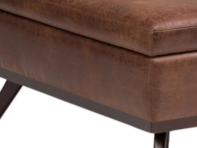 36" Brown Leather Cocktail Ottoman With Storage