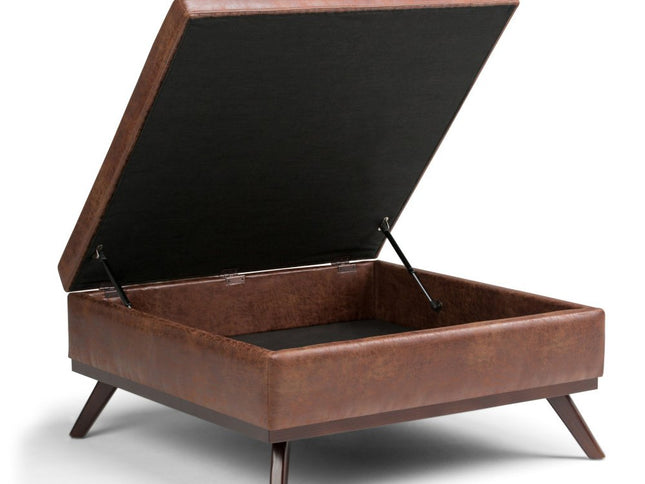 36" Brown Leather Cocktail Ottoman With Storage