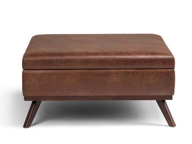 36" Brown Leather Cocktail Ottoman With Storage