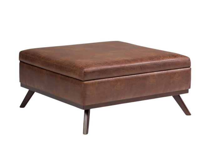 36" Brown Leather Cocktail Ottoman With Storage