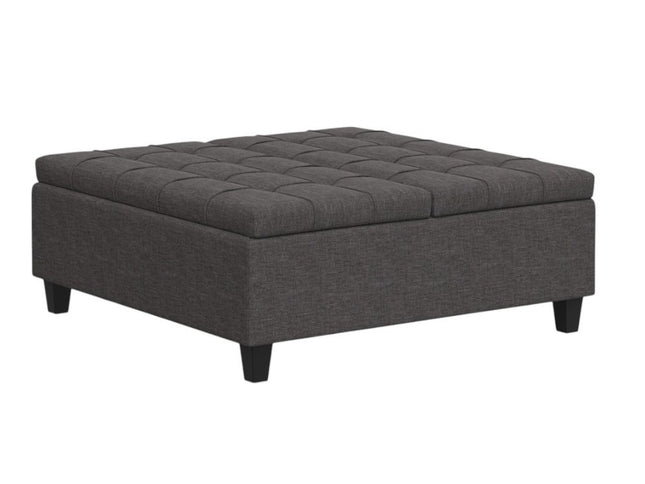40" Gray and Brown Fabric Cocktail Ottoman With Storage