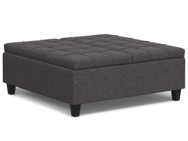 40" Gray and Brown Fabric Cocktail Ottoman With Storage