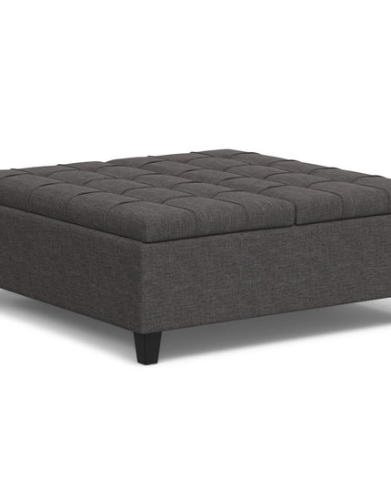 40" Gray and Brown Fabric Cocktail Ottoman With Storage