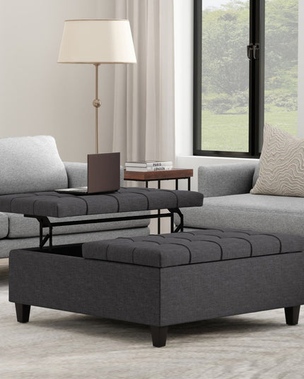 40" Gray and Brown Fabric Cocktail Ottoman With Storage