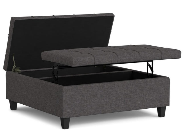 40" Gray and Brown Fabric Cocktail Ottoman With Storage
