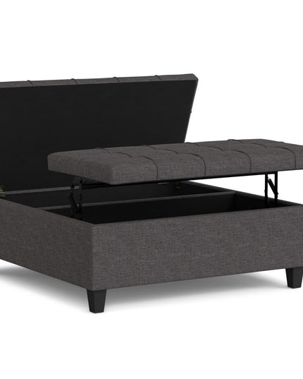 40" Gray and Brown Fabric Cocktail Ottoman With Storage