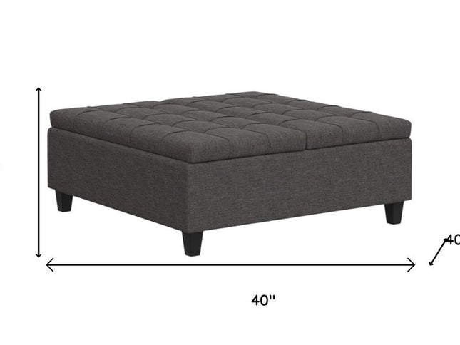 40" Gray and Brown Fabric Cocktail Ottoman With Storage