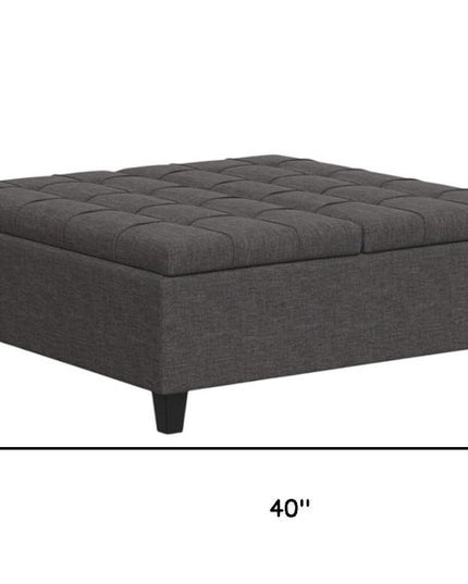 40" Gray and Brown Fabric Cocktail Ottoman With Storage