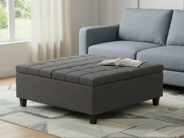 40" Gray and Brown Fabric Cocktail Ottoman With Storage