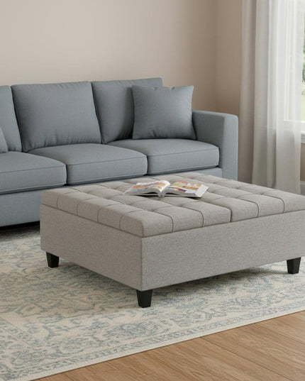 40" Gray and Brown Fabric Cocktail Ottoman With Storage