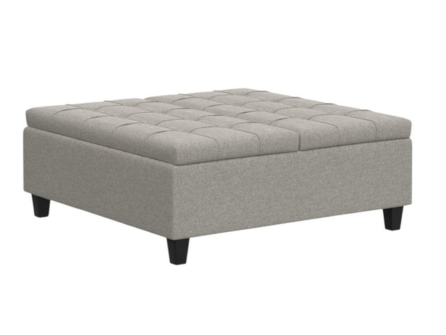 40" Gray and Brown Fabric Cocktail Ottoman With Storage