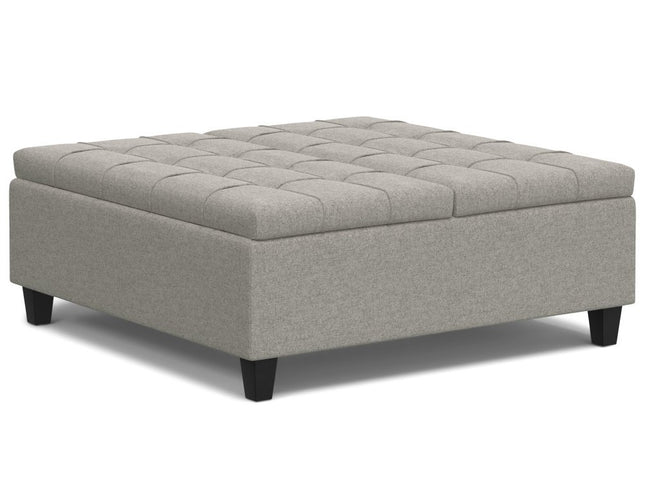 40" Gray and Brown Fabric Cocktail Ottoman With Storage