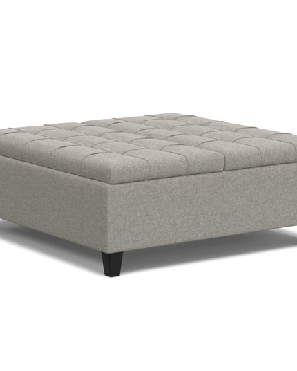 40" Gray and Brown Fabric Cocktail Ottoman With Storage