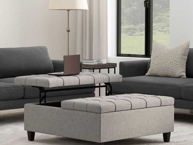 40" Gray and Brown Fabric Cocktail Ottoman With Storage