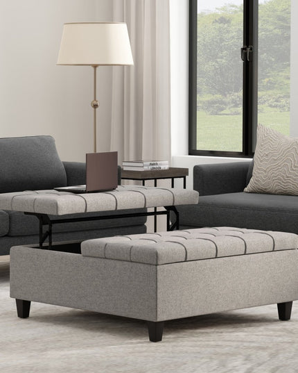 40" Gray and Brown Fabric Cocktail Ottoman With Storage