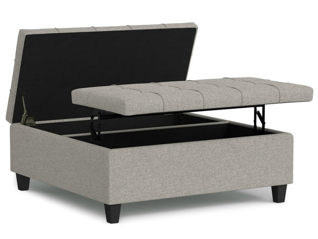 40" Gray and Brown Fabric Cocktail Ottoman With Storage