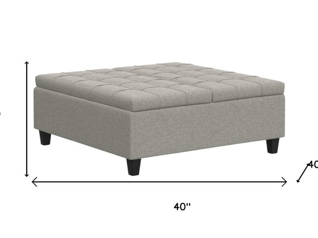 40" Gray and Brown Fabric Cocktail Ottoman With Storage