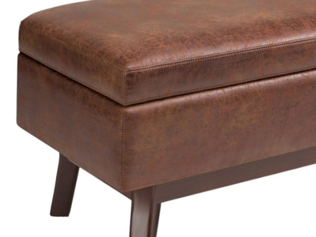 36" Brown Leather Cocktail Ottoman With Storage