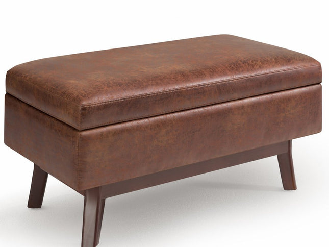 36" Brown Leather Cocktail Ottoman With Storage