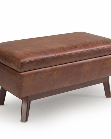 36" Brown Leather Cocktail Ottoman With Storage