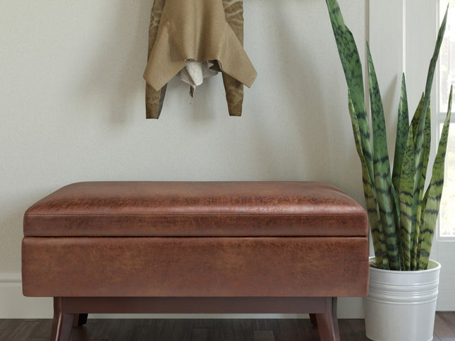 36" Brown Leather Cocktail Ottoman With Storage