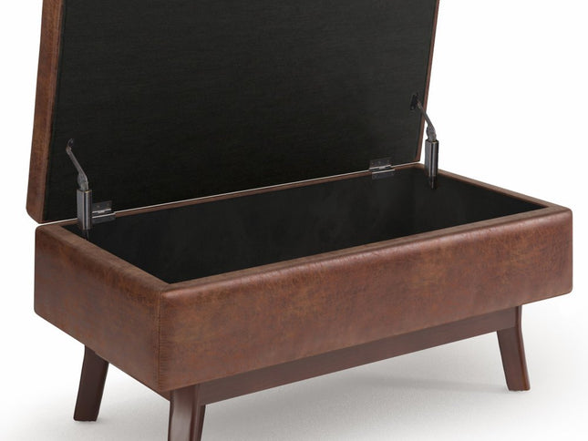 36" Brown Leather Cocktail Ottoman With Storage