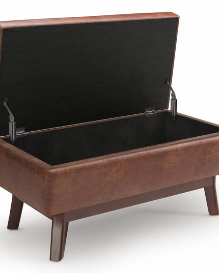 36" Brown Leather Cocktail Ottoman With Storage