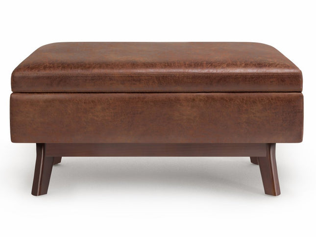 36" Brown Leather Cocktail Ottoman With Storage