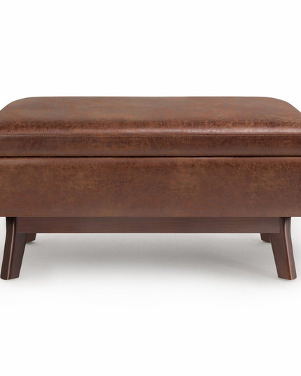 36" Brown Leather Cocktail Ottoman With Storage