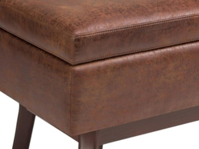 36" Brown Leather Cocktail Ottoman With Storage