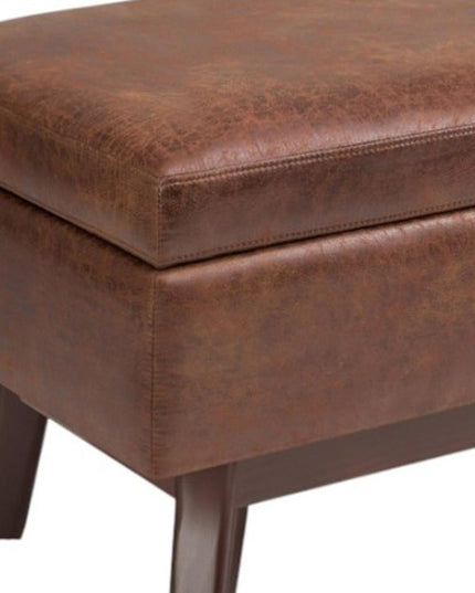 36" Brown Leather Cocktail Ottoman With Storage