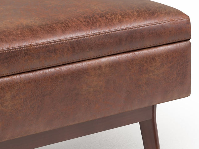 36" Brown Leather Cocktail Ottoman With Storage
