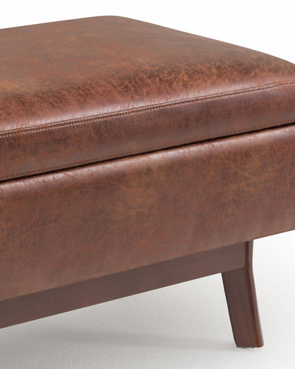 36" Brown Leather Cocktail Ottoman With Storage