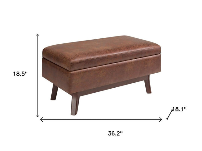 36" Brown Leather Cocktail Ottoman With Storage