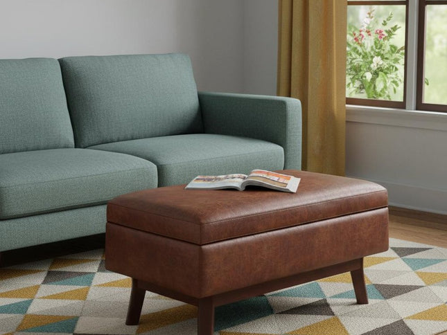 36" Brown Leather Cocktail Ottoman With Storage