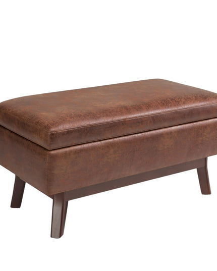 36" Brown Leather Cocktail Ottoman With Storage