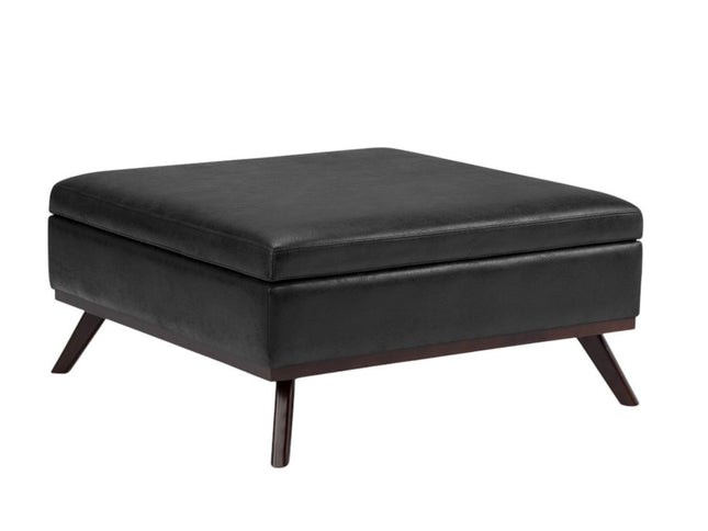 36" Black and Brown Leather Cocktail Ottoman With Storage