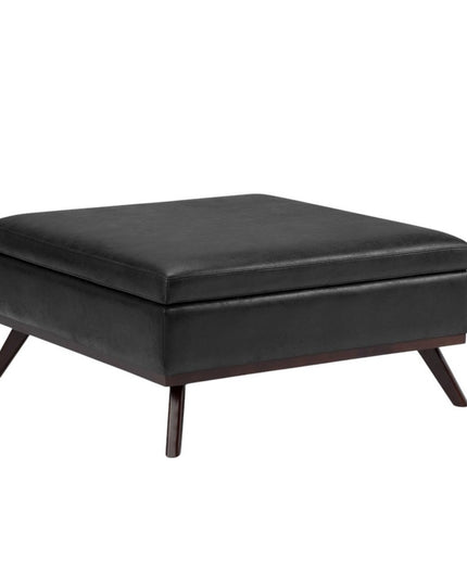36" Black and Brown Leather Cocktail Ottoman With Storage