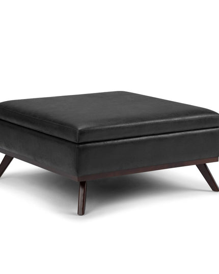 36" Black and Brown Leather Cocktail Ottoman With Storage