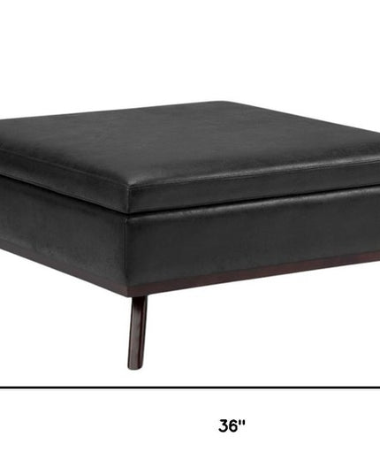 36" Black and Brown Leather Cocktail Ottoman With Storage