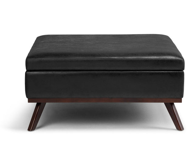 36" Black and Brown Leather Cocktail Ottoman With Storage