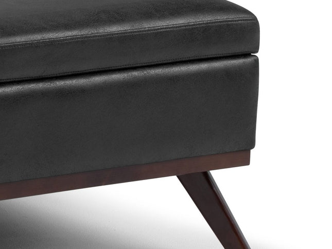 36" Black and Brown Leather Cocktail Ottoman With Storage