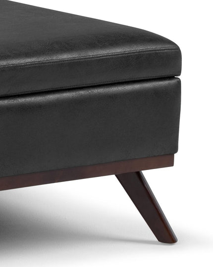 36" Black and Brown Leather Cocktail Ottoman With Storage
