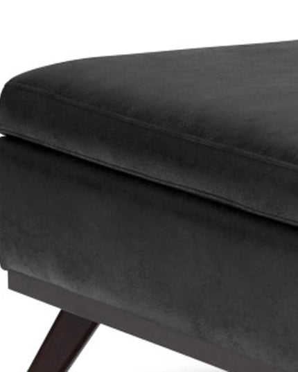 36" Black and Brown Leather Cocktail Ottoman With Storage