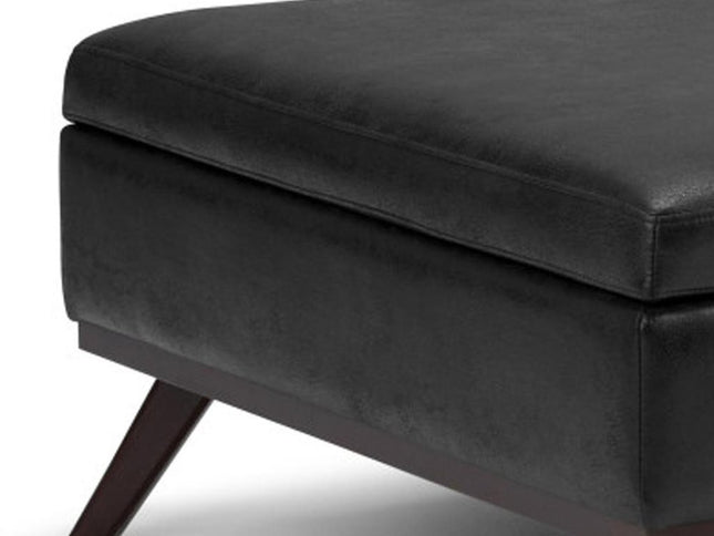 36" Black and Brown Leather Cocktail Ottoman With Storage