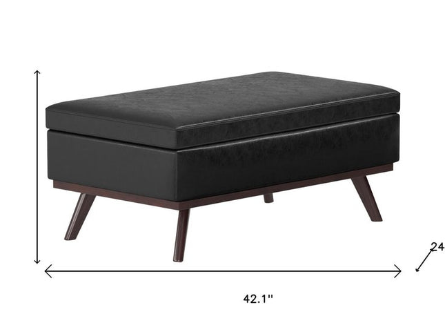 42" Black and Brown Leather Cocktail Ottoman With Storage