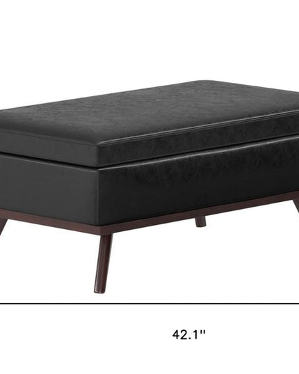 42" Black and Brown Leather Cocktail Ottoman With Storage