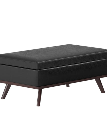 42" Black and Brown Leather Cocktail Ottoman With Storage